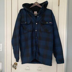 Dickies Jacket Navy and Black Plaid Snap Closure Hooded Men's Size L (42-44)